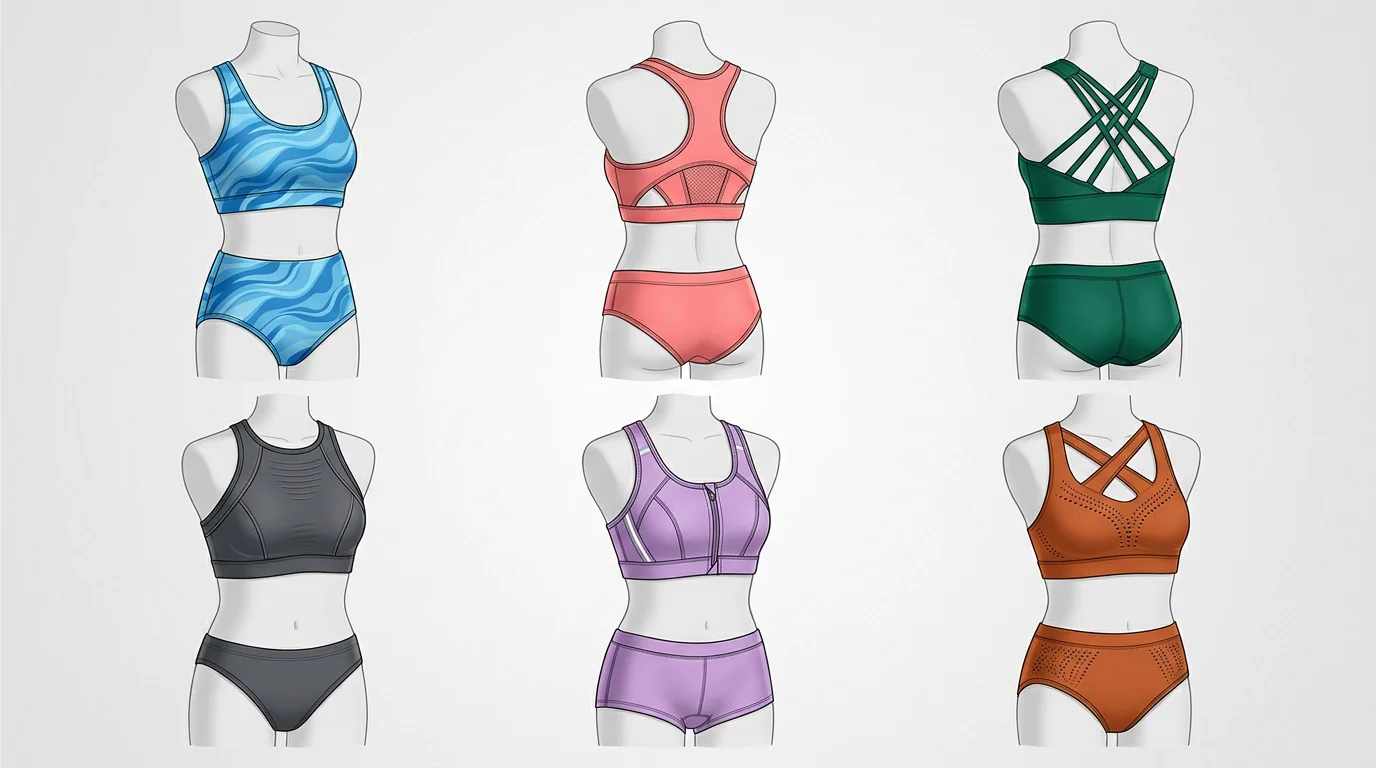 Branded sports bra protected by IP — illustration of brand-owned design