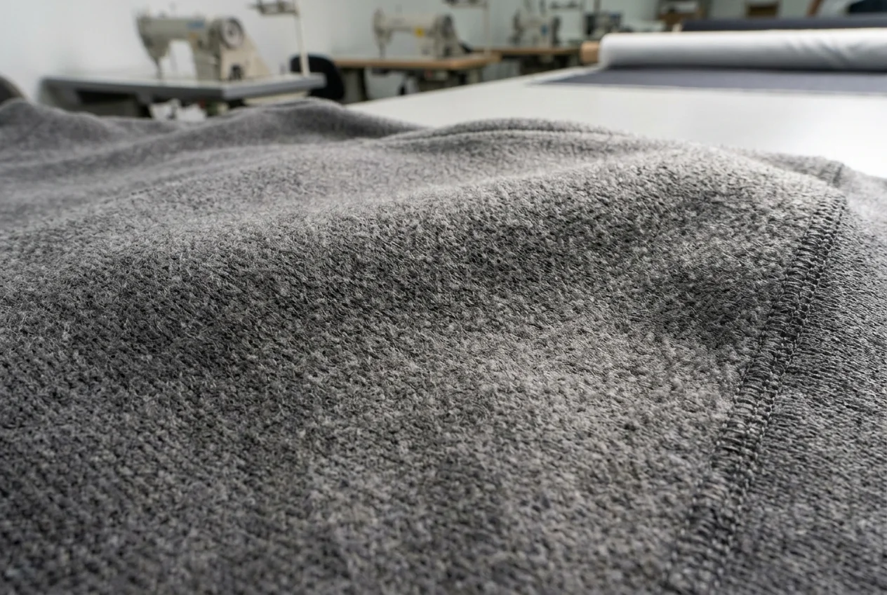Anti-pill fleece hoodie fabric detail — 30-wash pilling test certified