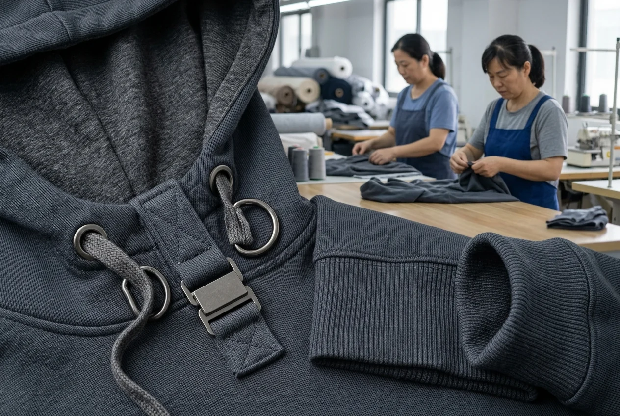 Cuff and hem rib hardware detail