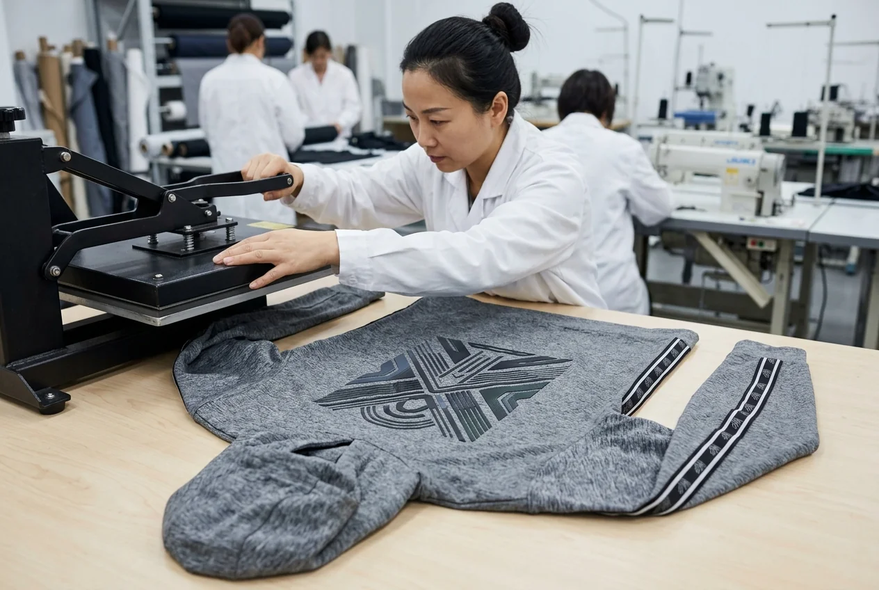 Heat transfer print on yoga hoodie