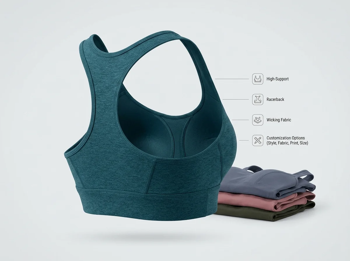 High-support yoga sports bra with racerback construction