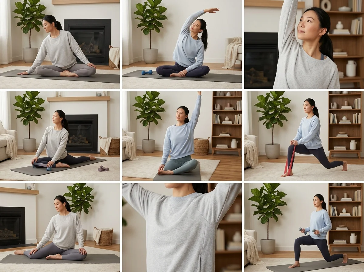 Light training and pilates session styling with sweatshirt