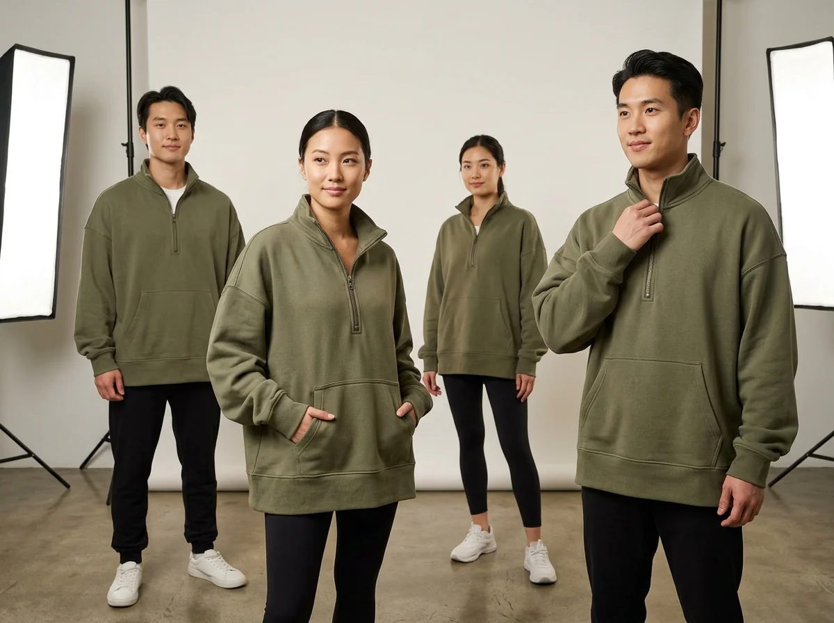 Oversized boxy hoodie — drop shoulder, extended hem, unisex grading