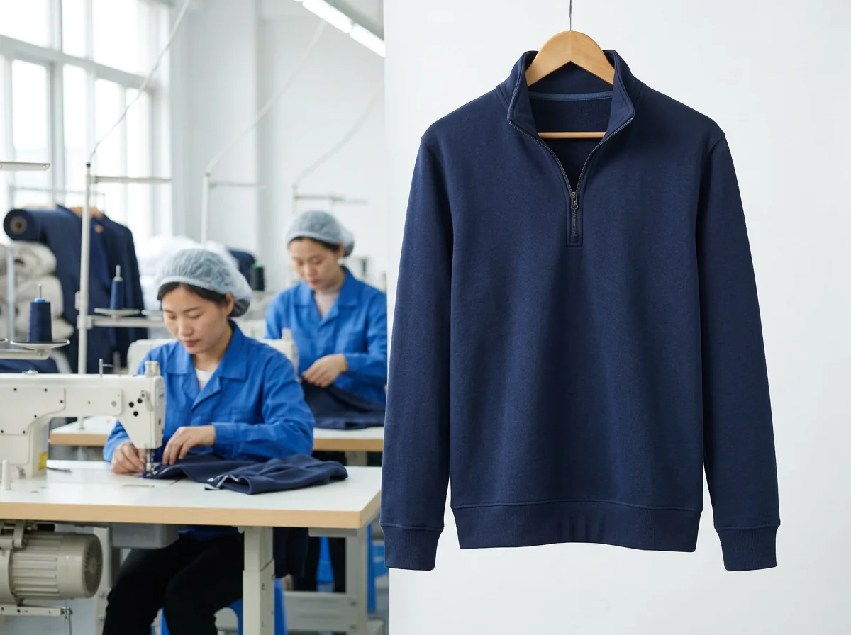 Quarter-zip sweatshirt with stand collar and partial zip
