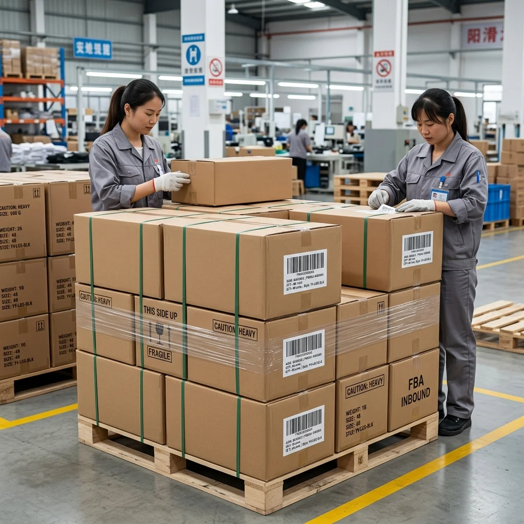 Wholesale yoga apparel for Amazon FBA seller &mdash; FNSKU-ready cartons staged for inbound shipment